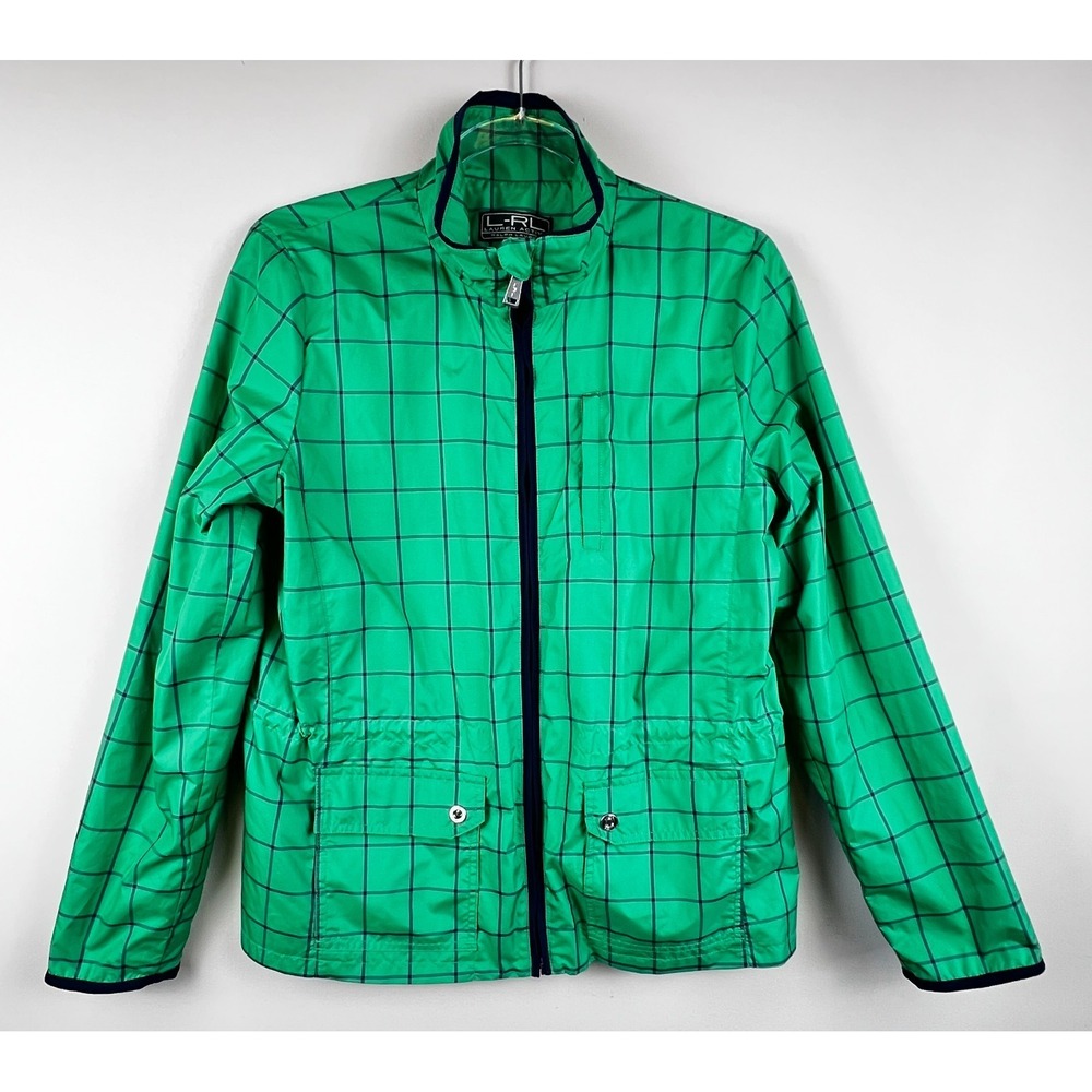 Lauren Ralph Lauren‎ LRL Active Jacket M Kelly Green Windowpane Zip Windbreaker - Picture 3 of 12